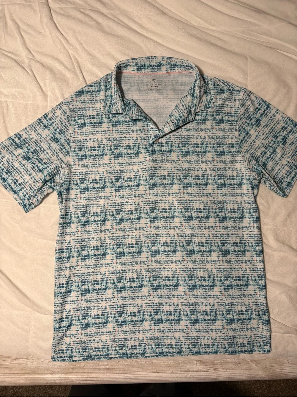 Men's Teal & White Textured Polo Shirt